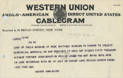 Herbert Hoover’s cablegram of April 22, 1919